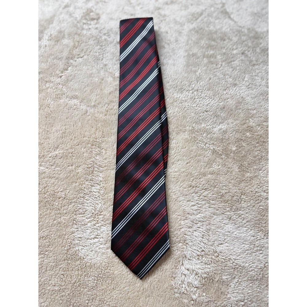 Stafford Essentials Mens Necktie Black Red White Diagonal Striped Silk Blend Tie